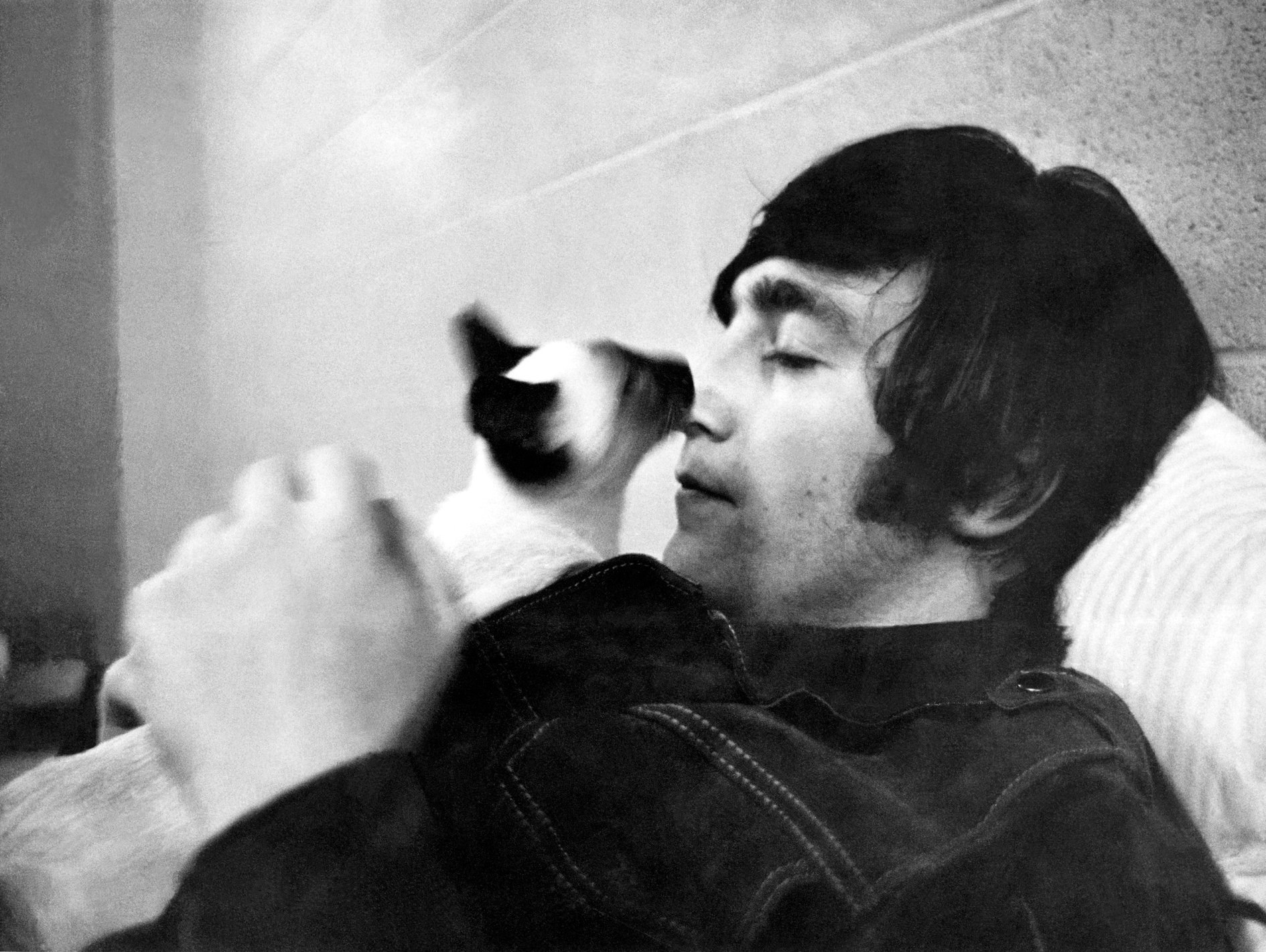 John Lennon with his cat, photographed by Robert Whitaker